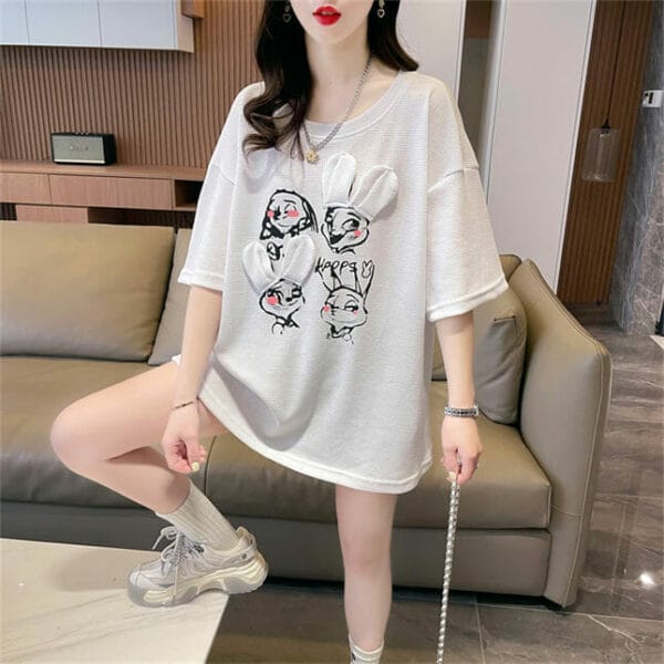 Hot Selling 4 Colors Cartoon Rabbits Batwing Loosen T-shirt 5