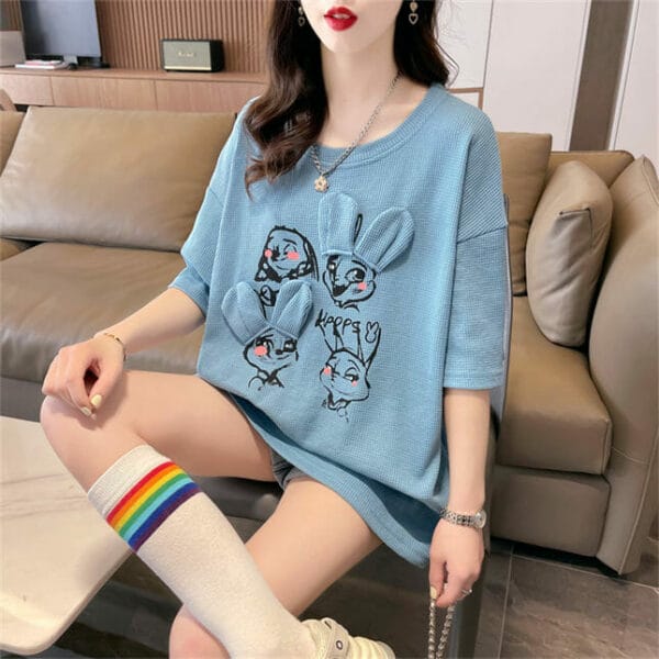 Hot Selling 4 Colors Cartoon Rabbits Batwing Loosen T-shirt 4