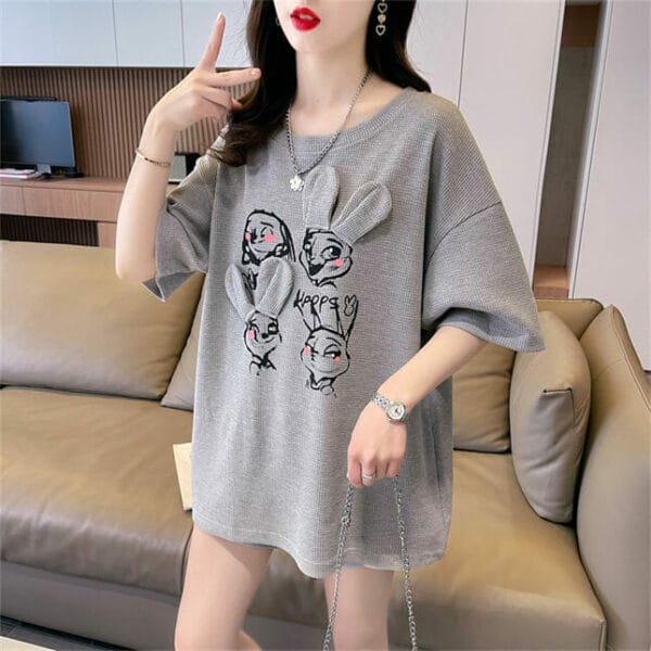 Hot Selling 4 Colors Cartoon Rabbits Batwing Loosen T-shirt 3