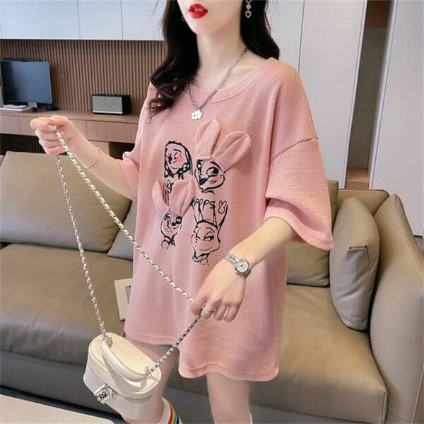 Hot Selling 4 Colors Cartoon Rabbits Batwing Loosen T-shirt 2