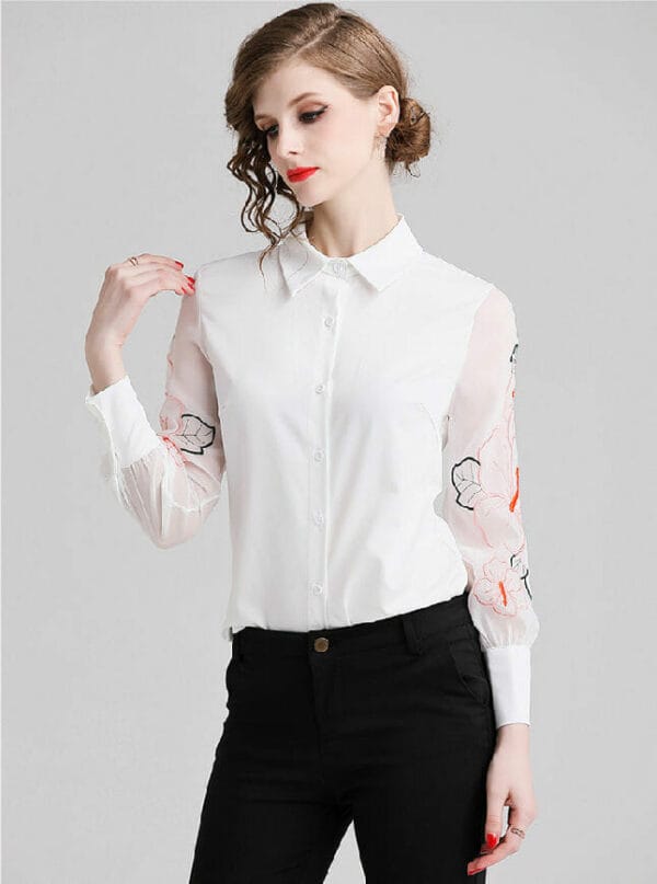 Hot Selling Flowers Embroidery Puff Sleeve Blouse 3