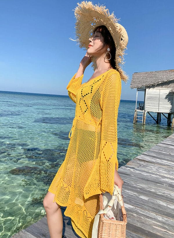 Hot Selling Hollow Out Flare Sleeve Bikini Blouse 4