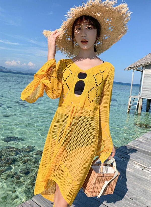 Hot Selling Hollow Out Flare Sleeve Bikini Blouse 1