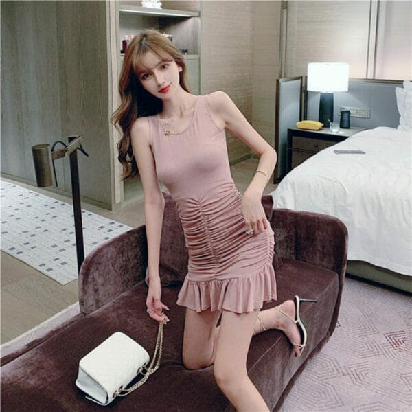 Hot Selling Round Neck Pleated Fishtail Tank Dresss 3