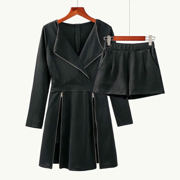 Hot Selling Tailored Collar Zipper Split Dress with Short Pants 5