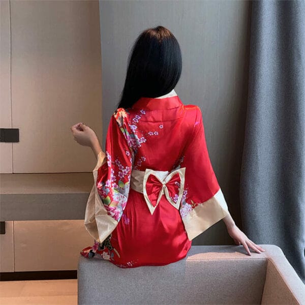 Japan Sexy 2 Colors Low Bust Bowknot Waist Kimono Dress 6