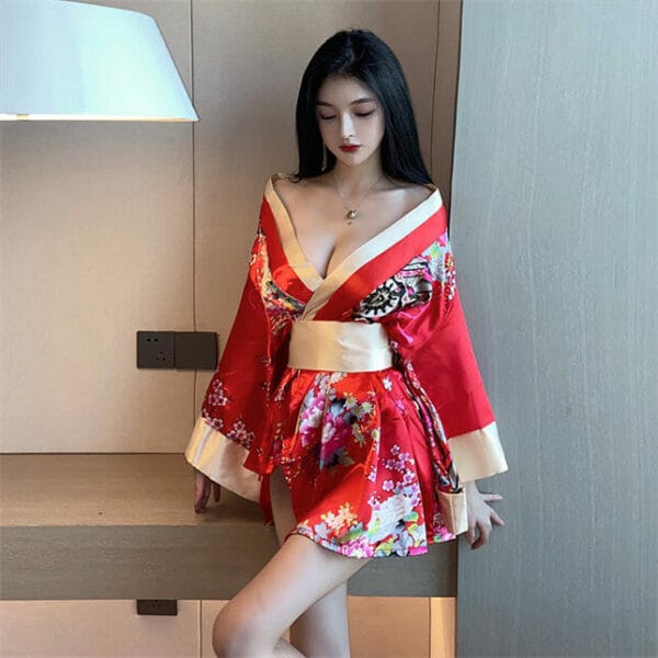 Japan Sexy 2 Colors Low Bust Bowknot Waist Kimono Dress 4