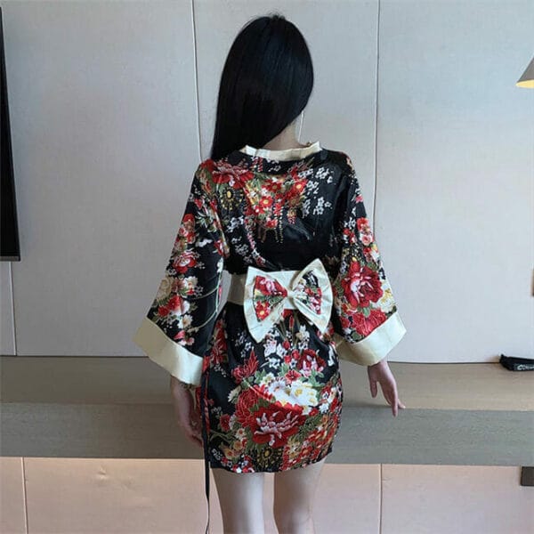 Japan Sexy 2 Colors Low Bust Bowknot Waist Kimono Dress 3