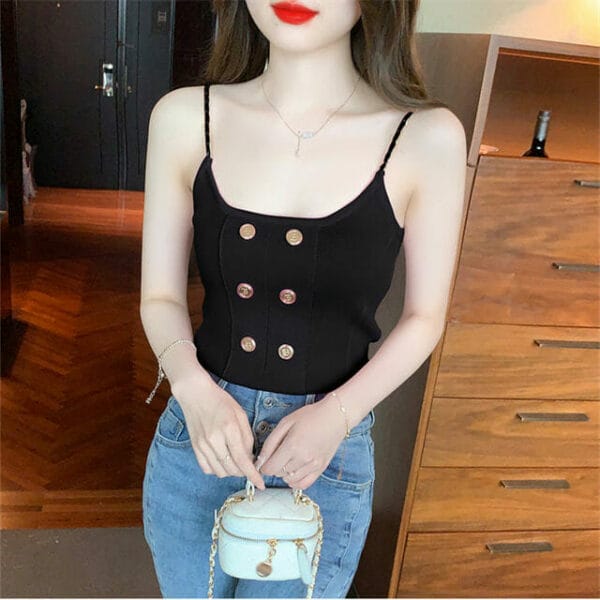 Korea 3 Colors Double-breasted Chain Straps Knitting Camisole 6