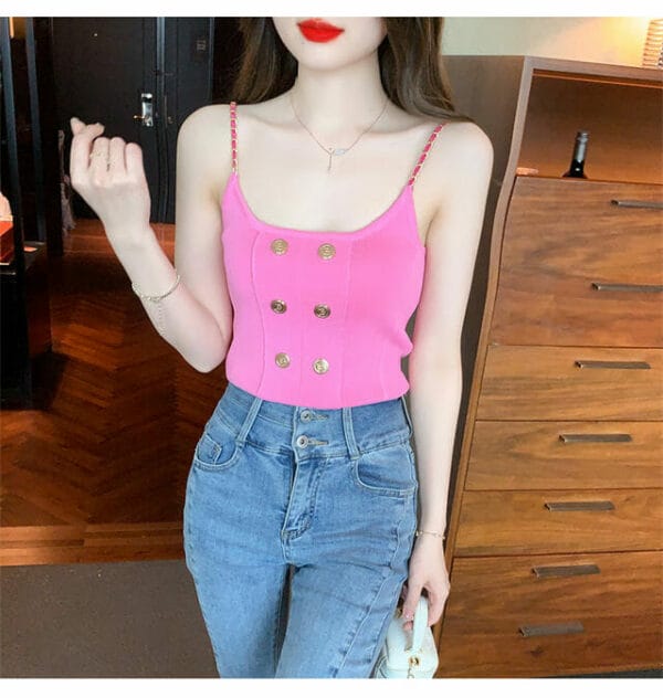 Korea 3 Colors Double-breasted Chain Straps Knitting Camisole 2