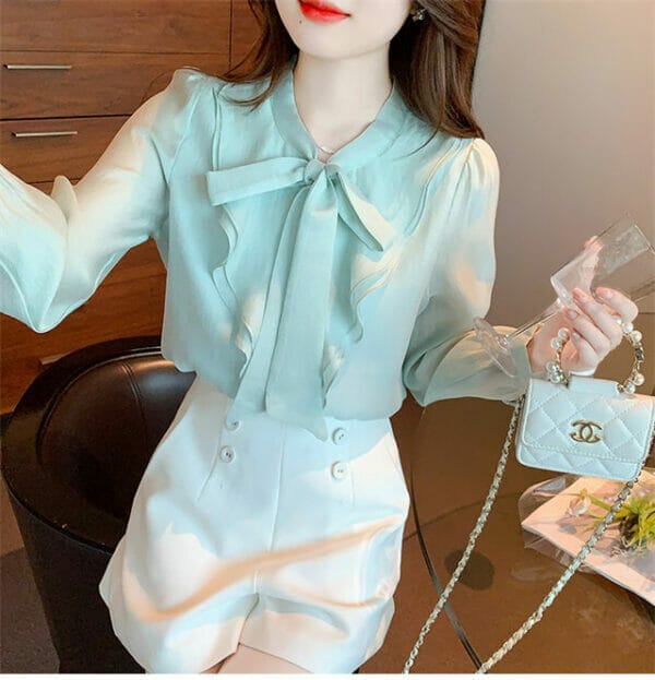 Korea Bowknot Collar Flouncing Chiffon Blouse 2