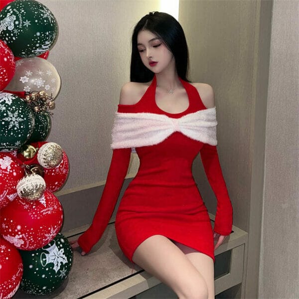 Korea Bowknot Off Shoulder Skinny Halter Dress 3