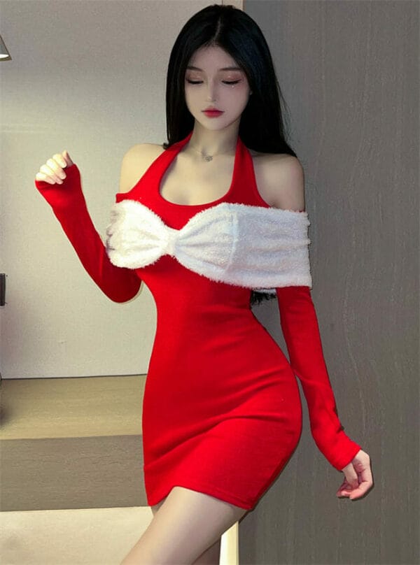 Korea Bowknot Off Shoulder Skinny Halter Dress 1