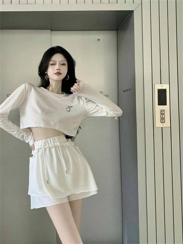 Korea Cotton Short T-shirt with Flouncing Skirtpants 3