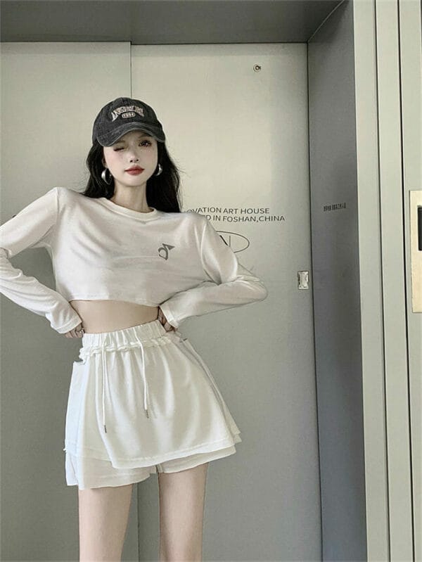 Korea Cotton Short T-shirt with Flouncing Skirtpants 2
