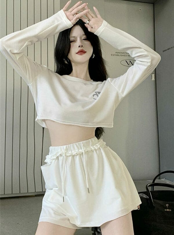 Korea Cotton Short T-shirt with Flouncing Skirtpants 1