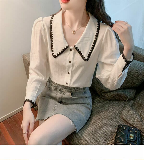 Korea Doll Collar Puff Sleeve Loosen Blouse 5