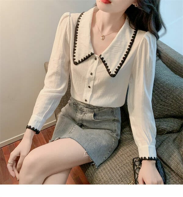 Korea Doll Collar Puff Sleeve Loosen Blouse 4