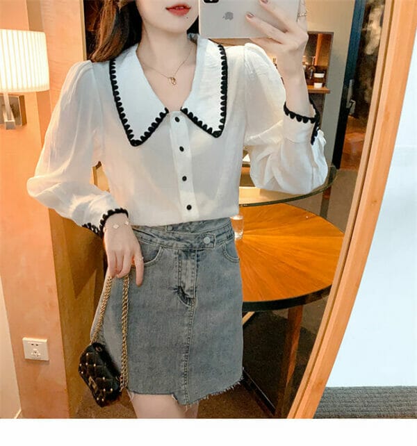 Korea Doll Collar Puff Sleeve Loosen Blouse 3