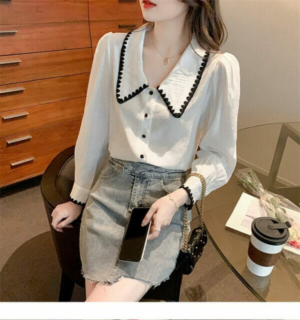 Korea Doll Collar Puff Sleeve Loosen Blouse 2