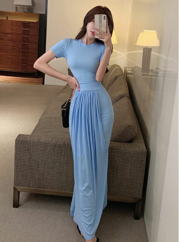 Korea Fashion 4 Colors Skinny T-shirt with Fishtail Long Skirt 3