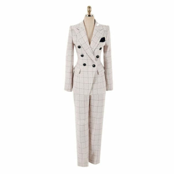 Korea Fashion Tailored Collar Plaids Slim Long Suits 6