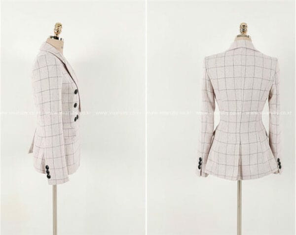 Korea Fashion Tailored Collar Plaids Slim Long Suits 5