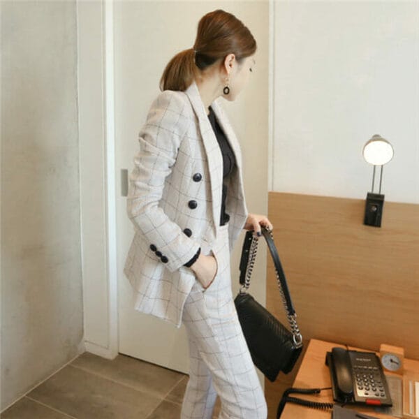Korea Fashion Tailored Collar Plaids Slim Long Suits 2
