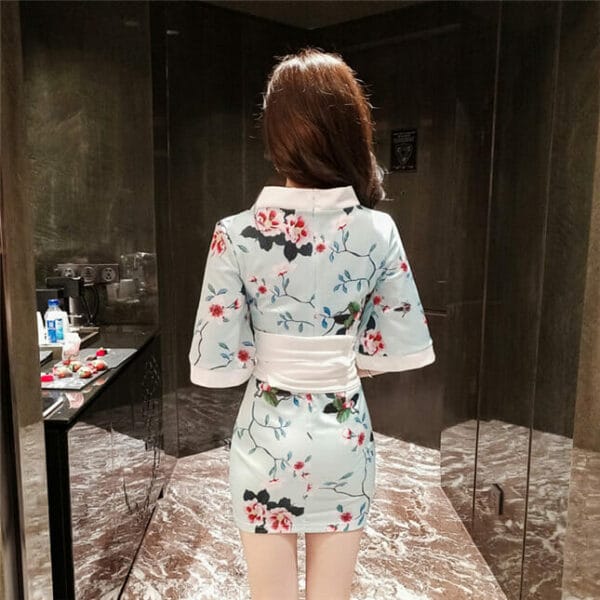 Korea Fashion Tie Waist V-neck Flowers Slim Dress 5