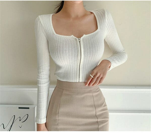Korea Fashion Zipper Open Cotton Tops with Fishtail Skirt 5