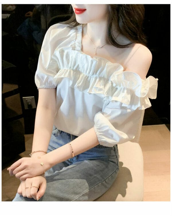 Korea Flouncing Off Shoulder Loosen Blouse 2