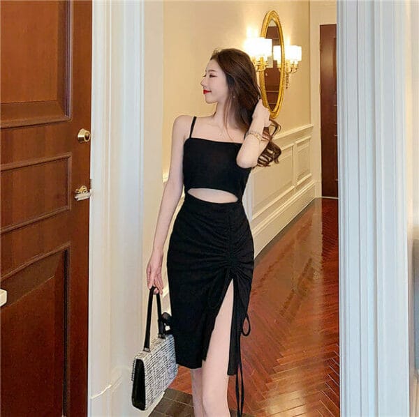 Korea Hollow Out Draw-string Straps Dress 4