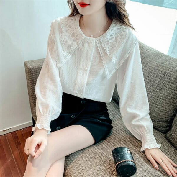 Korea Lace Flowers Doll Collar Long Sleeve Blouse 5