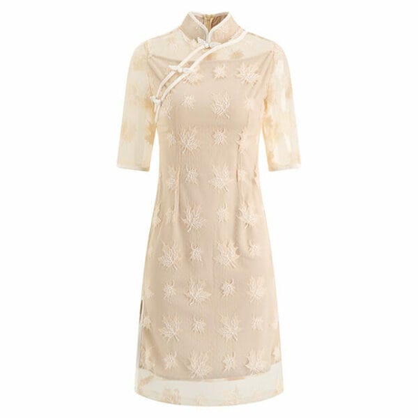 Korea Lace Flowers Slim Cheongsam Dress 5