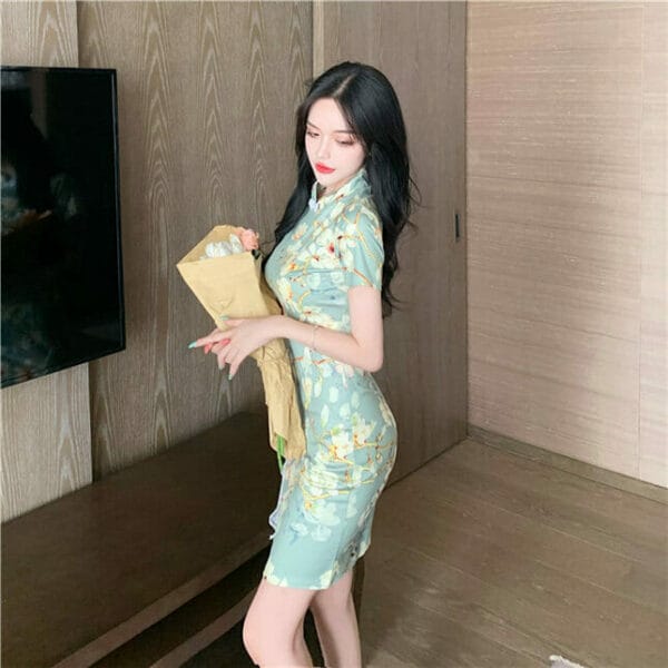 Korea Lace Split Flowers Cheongsam Dress 4