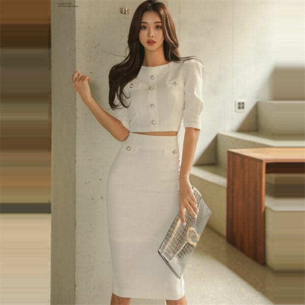Korea New Fashion High Waist Single-breasted Slim Dress Set 2