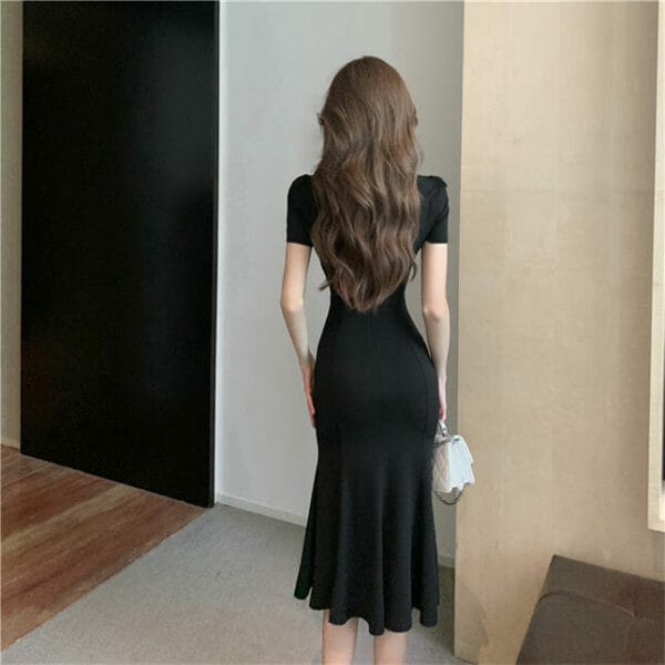 Korea New High Waist Split Fishtail Bodycon Cotton Dress 5