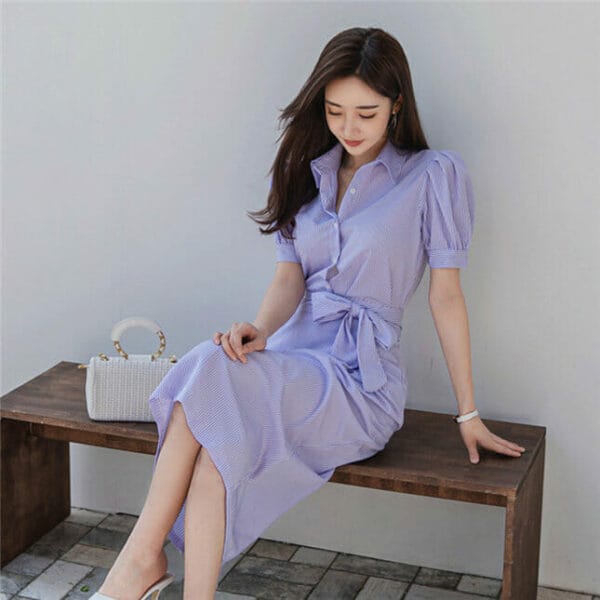 Korea New Shirt Collar Tie High Waist Two Pieces Dress 3