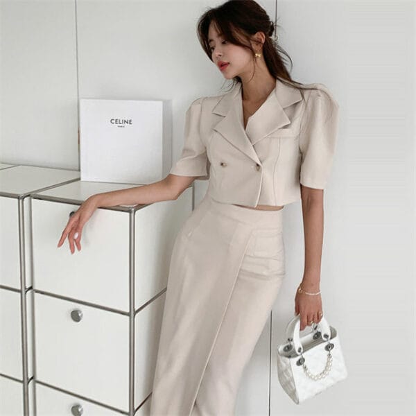 Korea New Tailored Collar High Waist Slim Long Dress Set 4