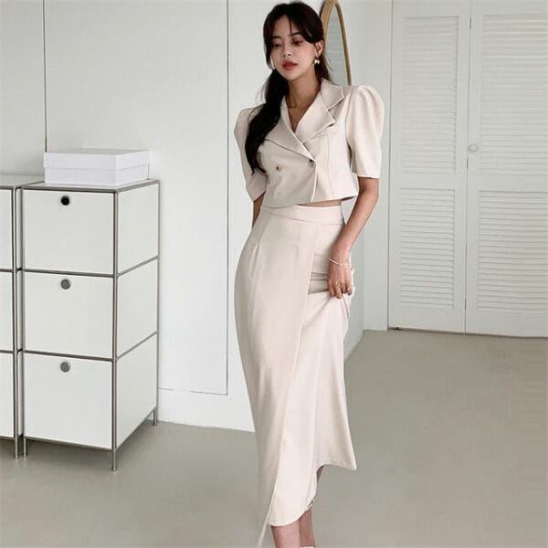 Korea New Tailored Collar High Waist Slim Long Dress Set 2