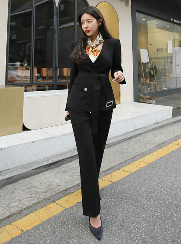 Korea OL 3 Colors Double-breasted Two Pieces Long Suits 4