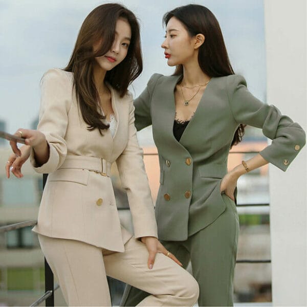 Korea OL 3 Colors Double-breasted Two Pieces Long Suits 3
