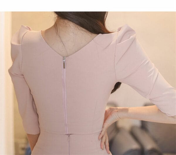 Korea OL Chain Square Collar High Waist Slim Dress Set 6