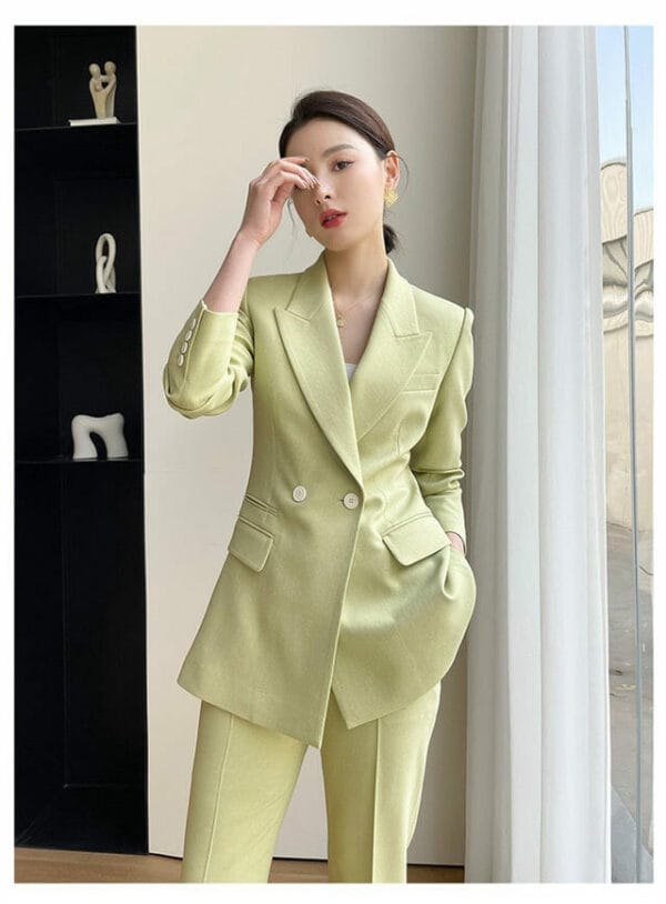 Korea OL Fashion Tailored Collar Double-breasted Long Suits 4