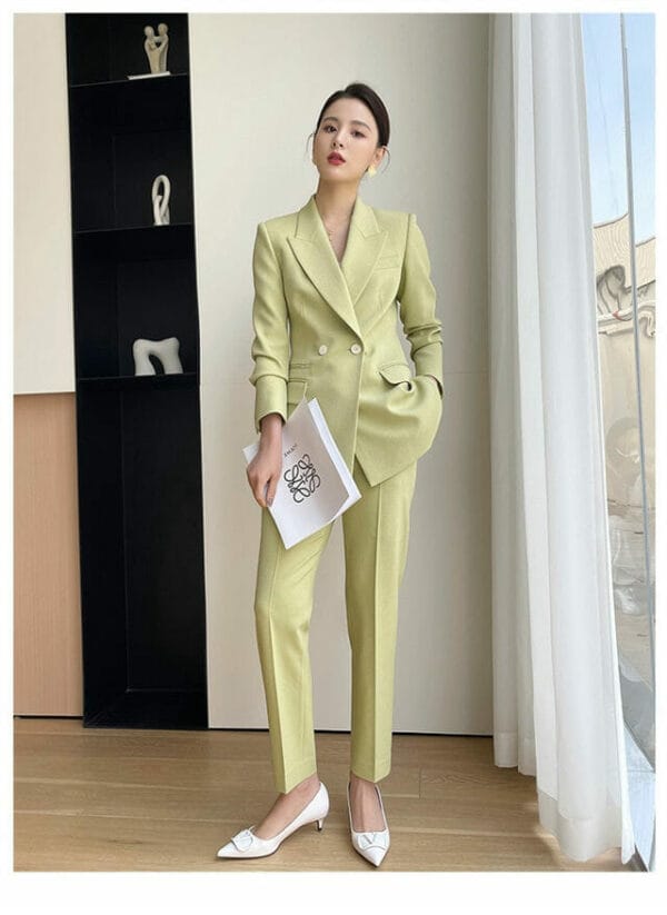 Korea OL Fashion Tailored Collar Double-breasted Long Suits 3