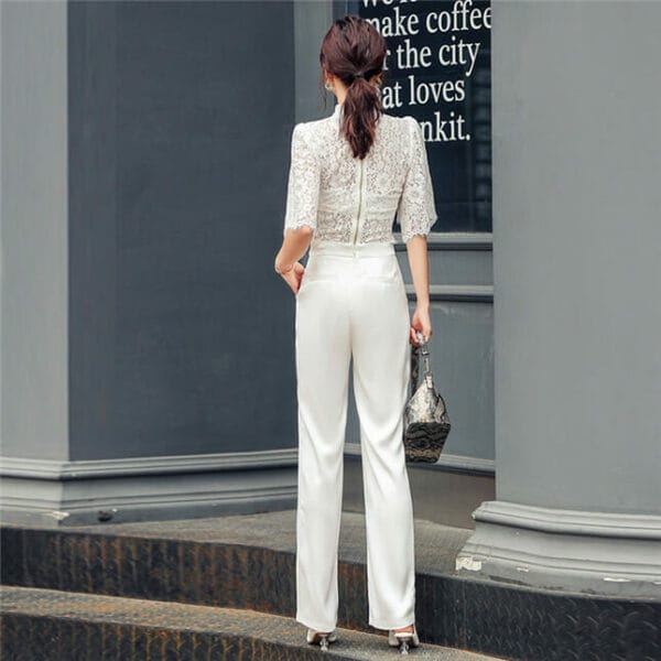 Korea OL Lace Blouse with High Waist Straight Long Pants 5