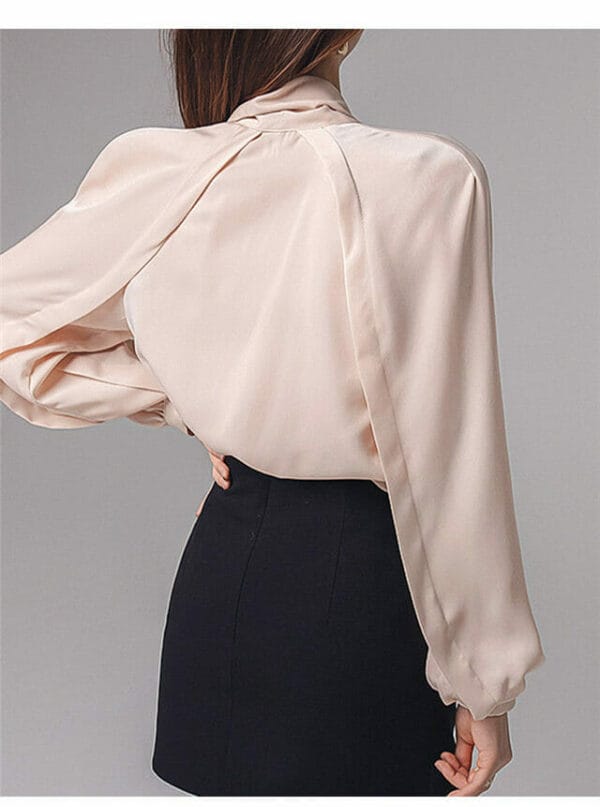 Korea OL Tie Collar Puff Sleeve Blouse with Short Skirt 6