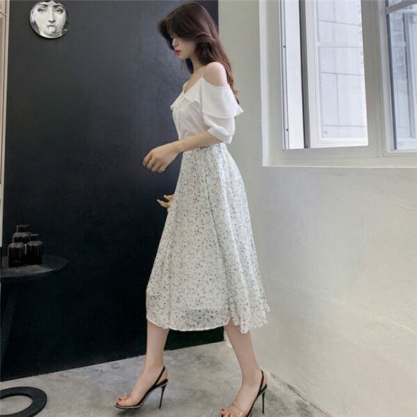 Korea Partysu Off Shoulder Blouse with Flowers Long Skirt 5