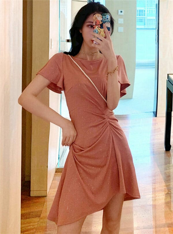 Korea Pleated Waist Shining A-line Dress 1