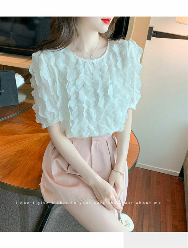 Korea Round Neck Petals Round Neck Lace Blouse 4